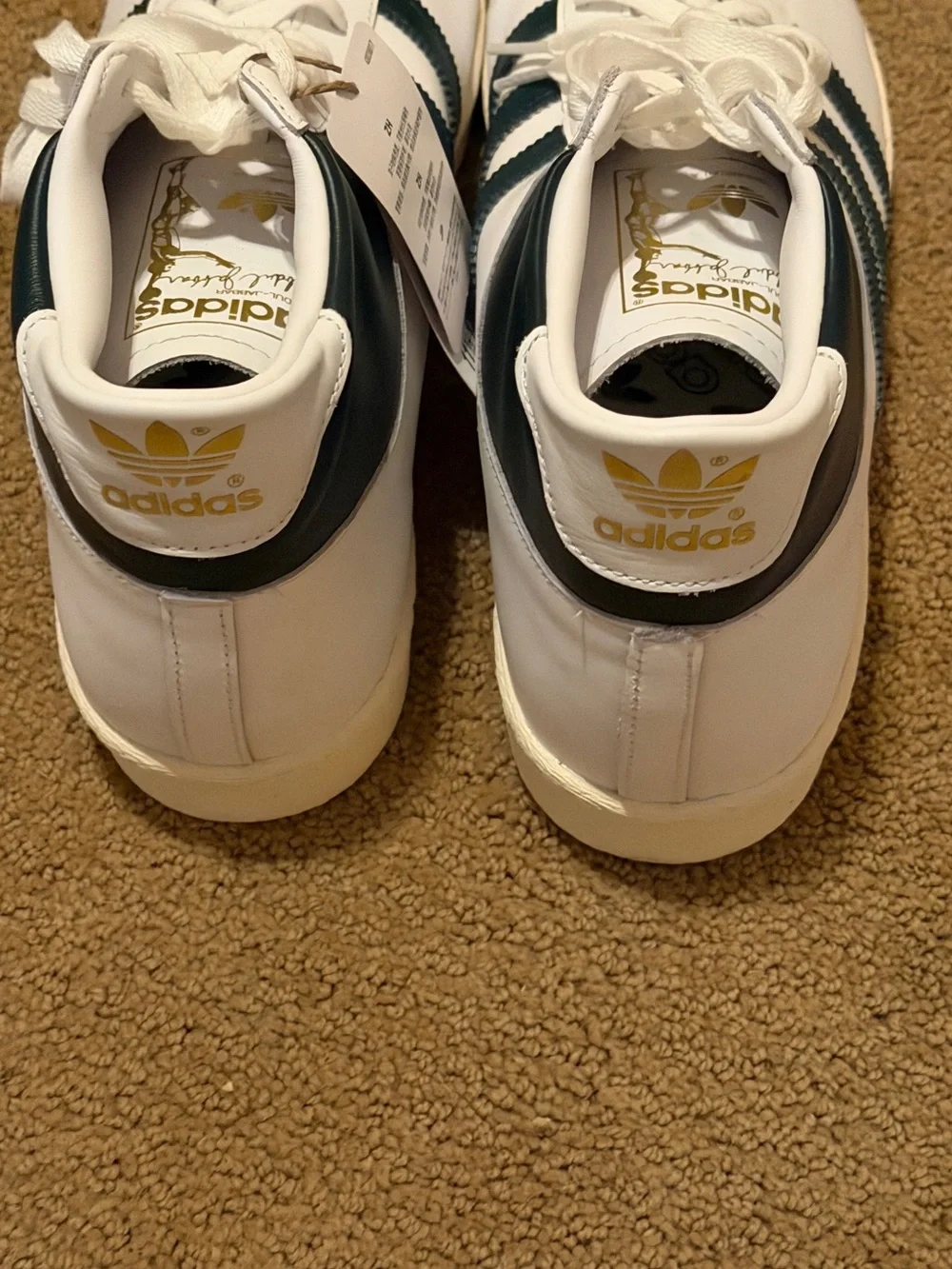 New w/tag Adidas White Sneakers with Dark Green Stripes- Jabbar Hi
